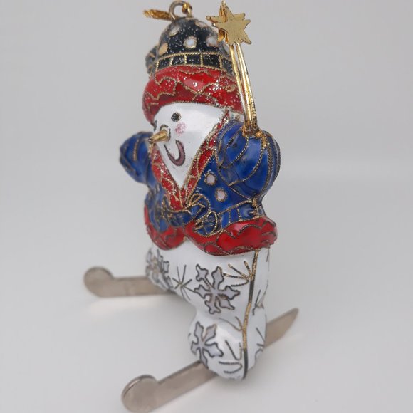 Value Arts Handmade Cloisonne Skating Snowman Ornament - Picture 4 of 4